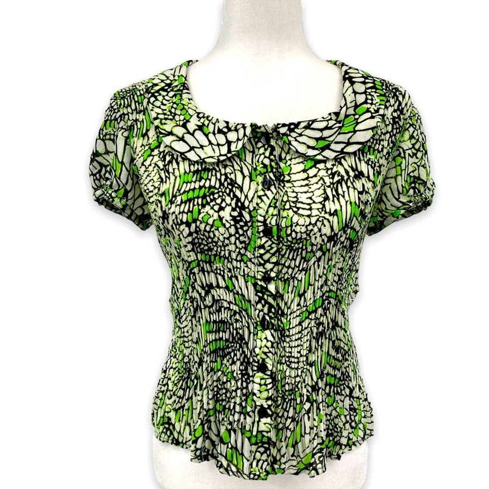 Essentials By Milano Abstract Collared Short Sleeve Blouse